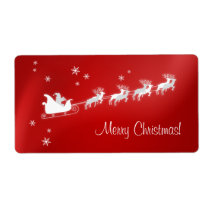 Santa Sleigh Red Christmas label
