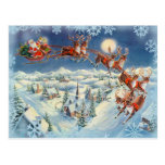 SANTA, SLEIGH & REINDEER by SHARON SHARPE Postcard
