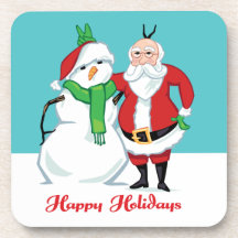 Santa Snowman Photo Drink Coaster