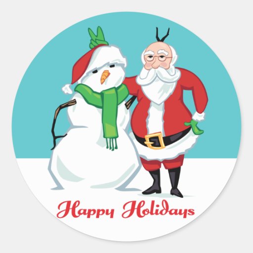 Santa Snowman Photo Round Sticker