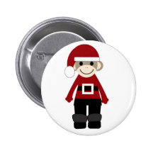 Santa Sock Monkey Button