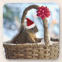 Santa Squirrel in Snow Drink Coasters