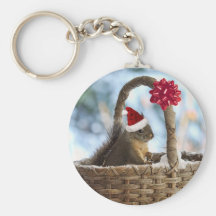Santa Squirrel in Snow Keychain
