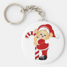 Santa Teddy Bear and Candycane Key Chain