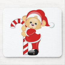 Santa Teddy Bear and Candycane Mousepad