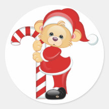 Santa Teddy Bear and Candycane Sticker