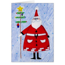 santa & tree branch greeting cards