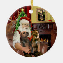 Santa - Two Border Terriers Christmas Tree Ornaments