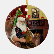 Santa-Two Dachshunds (BT+red) Ornament