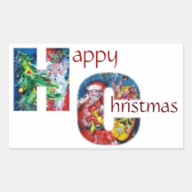 SANTA WITH  BALLOONS AND CHRISTMAS TREE MONOGRAM RECTANGULAR STICKERS