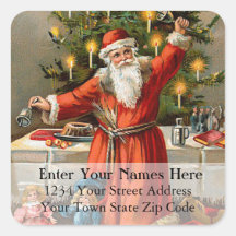 Santa With Bells Vintage Christmas Address Label Square Stickers