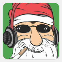 Santa With Sunglasses Cigarette and Headphones Stickers
