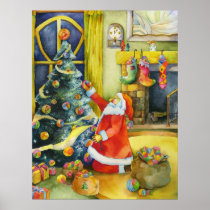 Santa with Yarn Balls: Christmas Poster