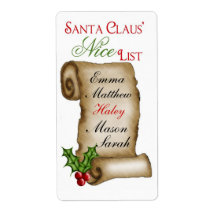Santas Nice List Gift Stickers Shipping Labels