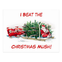 Santas Pulling Sleigh Funny Xmas Post Cards