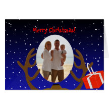 Santa's Reindeer At Night With A Present Card