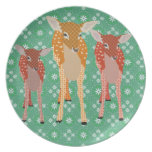 Santa's Reindeer Vintage Green Snowflake  Plate