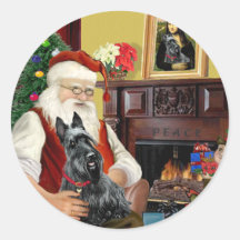 Santa's Scottish Terrier Round Stickers