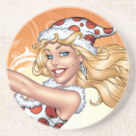 Santa's Sexy Blonde Polka Dot Pinup Helper coasters