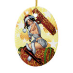 Santa's Sexy Christmas Present Pinup by Al Rio ornaments