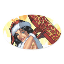 Santa's Sexy Christmas Present Pinup by Al Rio Oval Stickers