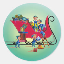 SANTA'S SLEIGH by SHARON SHARPE Round Stickers