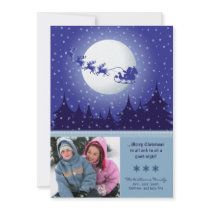 Santa's Sleigh Custom Family Holiday Card (blue)