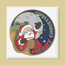 Santa's Sleigh in a Round Illustration Tees Gifts magnets