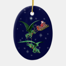 Santa's Sleigh with Dragons Christmas Tree Ornaments