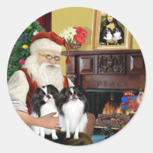 Santa's Two Japanese Chins Round Sticker