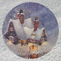 Santa's Workshop at the North Pole, Christmas Eve Round Sticker