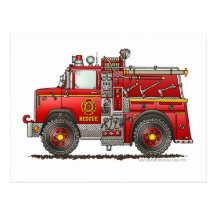 Sapeur-pompier de camion de pompiers de délivrance cartes postales