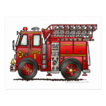 Sapeur-pompier de camion de pompiers d'échelle cartes postales