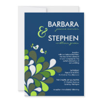 Sapphire Blue & Green Lovebird Wedding Invitations