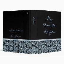 Sapphire Damask Ribbon Recipe Book 3 Ring Binders