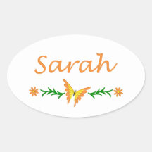 Sarah (Orange Butterfly) Oval Stickers