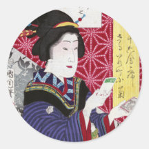Saruwaka-cho Kogiku, Toyohara Kunichika Round Sticker