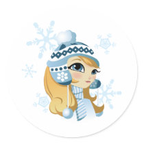 Sasha the Snow Bunny! Round Stickers