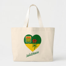 Saskatchewan Flag Heart with Name Canvas Bags