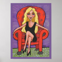 Sassy Blonde & a Red Chair - print