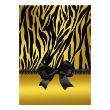 Sassy Gold Zebra Invitation with Bow