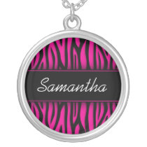 Sassy Hot Pink Zebra Personalized Personalized Necklace
