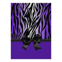 Sassy Purple Zebra Invitation with Bow