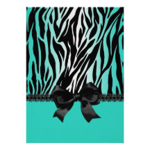 Sassy Turquoise Zebra Invitation with Bow