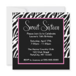 Sassy Zebra Print and Pink Sweet Sixteen Announcements