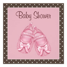 Satin Booties Pink Brown Baby Girl Shower Custom Announcement