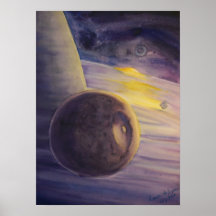 Saturn's Moon and Rings Poster