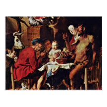 Satyr And The Peasant By Jordaens Jacob Postcard