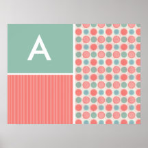 Saumon, rose de corail, et pois de Seafoam Posters