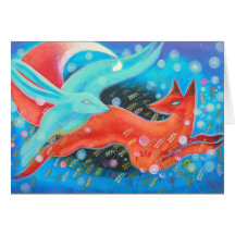 Saut du Fox avec des lièvres Cartes De Vœux